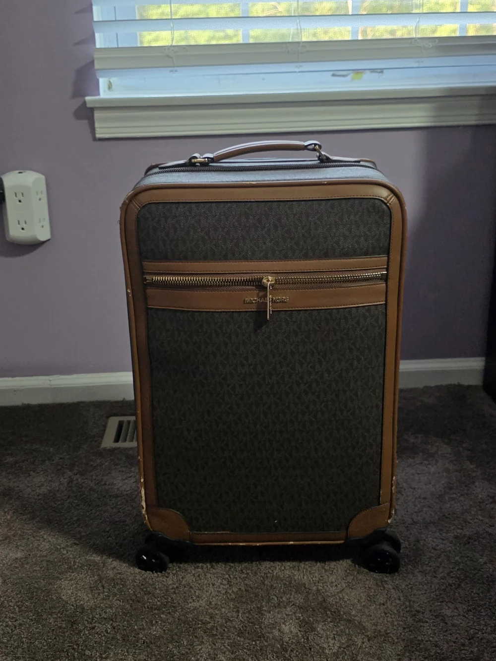 Michael Kors Black & Brown Spinner Carry-On Suitcase